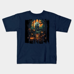 Haunted House and Jack-o-Lanterns Halloween Kids T-Shirt